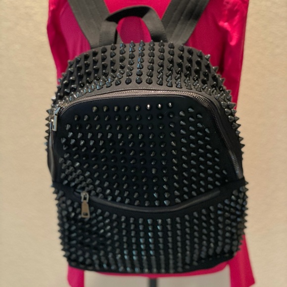 Handbags - Black canvas studded backpack